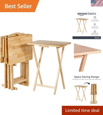 Space-Saving TV Dinner Tray Table, Natural Wood, 4 Pcs - Image 1 of 4