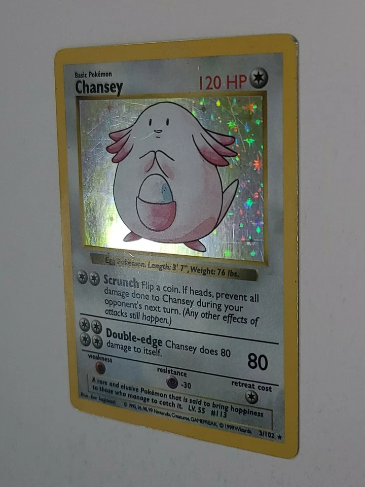 Shadowless Chansey 3/102 Base Set Holo Rare Pokemon Card Original 90's Vtg  - Image 1 of 4