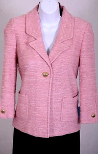 ST.JOHN Women's Knit Tweed Pink With Gold Button Jacket Sz 10 - Picture 1 of 4