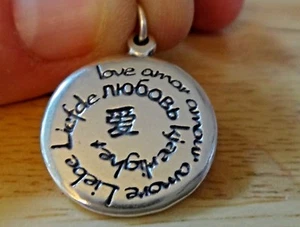 Sterling Silver 20mm says Love in different Amor Liebe ... Languages Charm - Picture 1 of 3