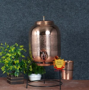 Copper Embossed Water Dispenser Matka 5000ML with 1 Copper Glass Home & Kitchen - Picture 1 of 10