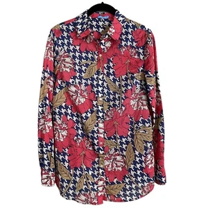 J. McLaughlin Women’s Shirt S Floral Houndstooth Button Up Long Sleeve Cotton - Picture 1 of 6