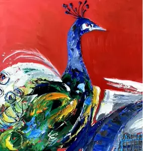 Peacock Original Oil Painting Bird Modern Artwork Animal POP Art Textured - Picture 1 of 10