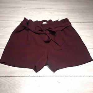 LOFT  NEW Pull On Belted Tie Front High Rise Shorts  Burgundy Sz  Sma - Picture 1 of 9
