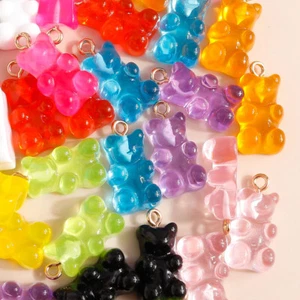 10 Stck. Gemischt Niedlich Gummibär Gelee Harz Charm Multi Einfarbig mit Schleife - Bild 1 von 3