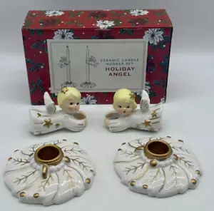 Abrazador de velas de cerámica de Navidad con bases oro blanco decoración navideña - Imagen 1 de 13