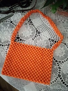 Lady Ellen Vintage Orange Beaded Purse Handbag British Hongkong - Picture 1 of 2