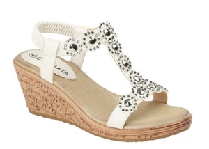 Boulevard EMILIA L9564 Wedge Elasticated Flower Trim Halter Back Summer Sandals - Picture 1 of 3