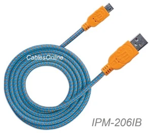 6ft Braided Hi-Speed USB A Male to Micro-B Male Device Cable, Blue/Orange - Picture 1 of 3