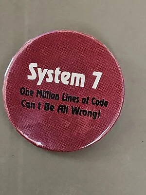 Apple Macintosh System 7 Employee Pinback Button 2 1/4" VTG 1 Million Lines Code - Image 1 of 4