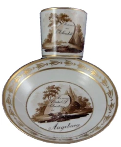 Antique 19thC Gotha Porcelain Scenic Cup & Saucer Porzellan Tasse Thuringen - Picture 1 of 10
