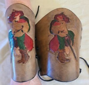 Leather Bracers - hand carved design - by Potted Fox Leathe