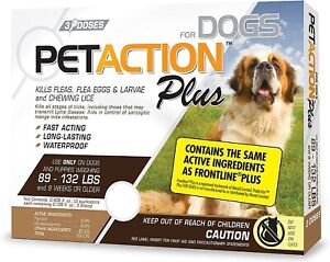 PETACTION PLUS Flea &Tick Treatment for XL Dogs 89-132lbs, 3 Does
