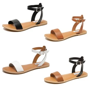 VENECORE Clara Women's Leather Ankle Strap Adjustable Buckle Flat Sandal VC30103 - Picture 1 of 25