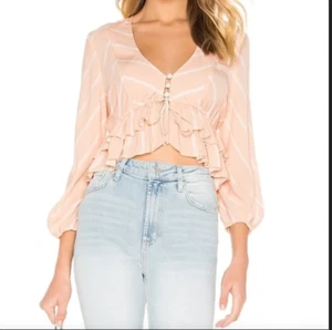 Free People Women's Samifran Ruffle Sleeveless Peach White Blouse Top XS - Picture 1 of 3