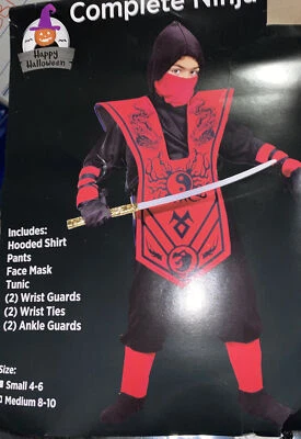 Disfraz Ninja Rojo Negro Ninja Niño Talla Pequeña 4-6 Ninja Disfraz Halloween Foto 1 de 3