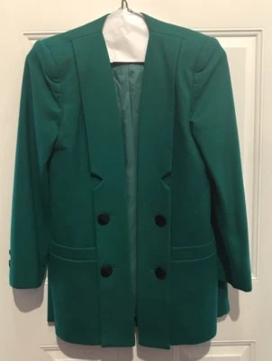 DOS PIEZAS VINTAGE SASSON MUJER. TRAJE FALDA MEZCLA LANA VERDE TALLA 6 USADO EN EXCELENTE ESTADO 80’s Glam Foto 1 de 4