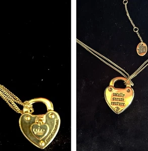 Juicy Couture Gold Tone Y2K Totally Secure Couture Heart Lock Chain Necklace - Picture 1 of 16