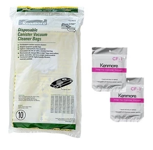 10 Kenmore CQ Bags + 2 CF1 Filter Sears Vacuum Cleaner 5055 50557 50558 Canister - Picture 1 of 9