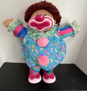 Vtg Cabbage Patch Kids Circus Clown Doll Curly Brown Hair Mask Shoes Blue Pink - Imagen 1 de 24