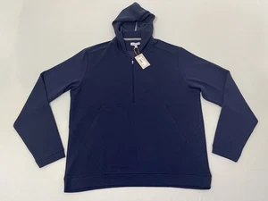Peter Millar Golf Pullover Hoodie Crown Sport 1/4 Zip Large Navy Blue MSRP $165 - Picture 1 of 6