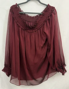 Alex Evenings Burgundy Sheer Layered Off Shoulder Top Blouse Womens Size 2X - Picture 1 of 9