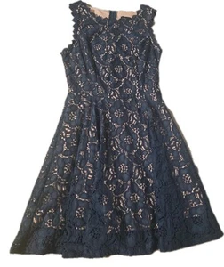 Whimsy Goth City Triangles Navy Lace Dress 3 Small Womens Two-Tone Mesh S Zip  - Bild 1 von 8