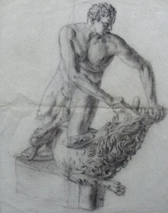 Fratelli GALLIARI (Andorno Treviglio '700) ERCOLE e il LEONE di NEMEA disegno - Picture 1 of 11