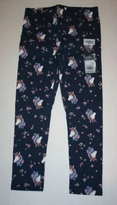 New OshKosh Girls Unicorn Face & Floral Print Navy Blue Leggings 4 12 year Comfy - Picture 1 of 3