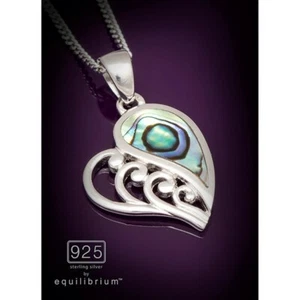 NEW EQUILIBRIUM 925 STERLING SILVER PAUA SHELL HEART PENDANT & NECKLACE 294342 - Picture 1 of 3