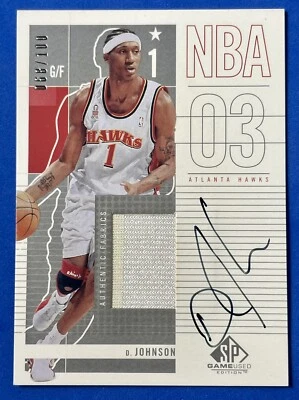 2002-03 Upper Deck SP Game Used Patch Auto Dermarr Johnson 67/100 #2 Hawks - Image 1 of 3