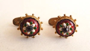 Paire boutons col plastron ARGENT VERMEIL émaux de bressans 19e siècle enamel - Picture 1 of 3
