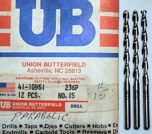 Brocas parabólicas Jobber #15 (.180") longitud 135° Split Butterfield paquete de 3 - Imagen 1 de 3