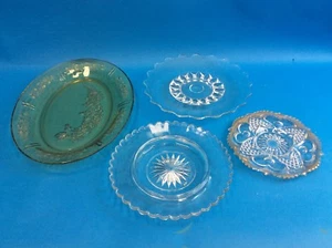 Mixed Vintage Lot Pressed Glass Clear Amber Star Pattern Roses Serving Plates - Picture 1 of 12