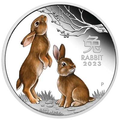 2023 Australia COLORED PROOF Lunar Year of the Rabbit 1oz Silver $1 Coin Series3 - Image 1 of 4