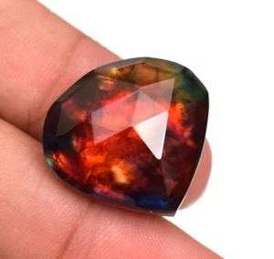 Natural Ammolite Gemstone Red Blue Faceted Heart Cut Huge 24.45 Ct TREATED - Picture 1 of 5