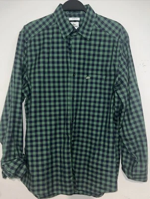 Camisa masculina Lacoste média ajuste clássico verde xadrez bolso com botão manga longa - Imagem 1 de 4