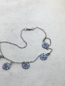 Sterling Silver 16” Blue Crystal flower necklace 2.1g (24-1) - Picture 1 of 3