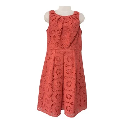 Vestido Adrianna Papell Fit & Flare Sin Mangas Naranja Crochet Superpuesto Talla 10 Foto 1 de 4