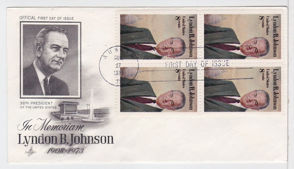 TurtlesTradingPost- Lyndon B Johnson- 1973 FDC #1503- Artcraft Cachet- Block 4 - Image 1 of 1