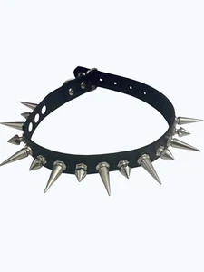 Gothic Punk PU Leather Spike Studded Rivet Wide Choker Collar Necklace Buckle - Picture 1 of 7