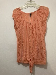Women Juniors HeartSoul Blouse Size Medium light Orange/ Peach Lace Top - Picture 1 of 6