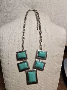 Collana a Tessere Turchese  metallo Lung. Cm. 52  vintage (V3) ^ - Picture 1 of 3