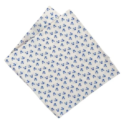 Pañuelo cuadrado de bolsillo 1670 para hombre blanco azul floral 100 % algodón pañuelo 12,5" Foto 1 de 4