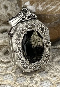 Vintage Goldette Silver Tone Crystal Front Memorial Signed Locket Pendant - Picture 1 of 9