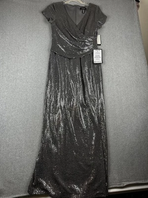 R&M Richards Dress Womens 8 Silver Sequin Maxi Gown Short Sleeve Formal Evening - Image 1 of 4