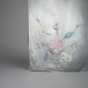Fazzoletto bianco vintage fiori pastello applique fazzoletto ricamato fazzoletto - 15,5 x 14,5" - Foto 1 di 5