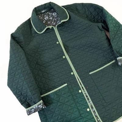 Lands End Jacket Womens Large Green Quilted Chore Field Barn Floral Reversible - Image 1 of 4