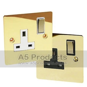 13 Ampere Wandsteckdose einzeln 1 Gang in Messing poliert flach - Bild 1 von 5