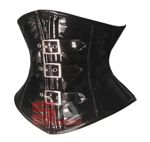 Black PVC Women Under bust Vinyl Steel Boned Waist Cinchier Corset Korsette 8401 - Imagen 1 de 7